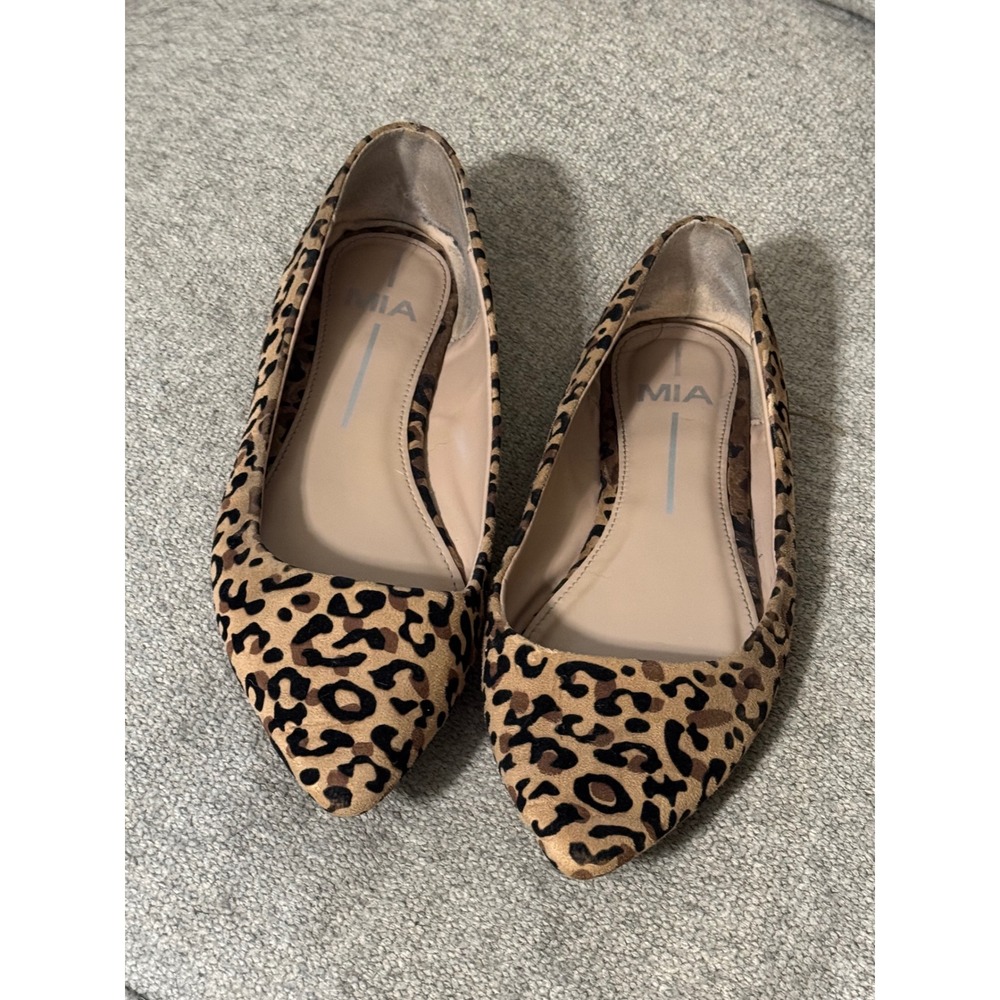 MIA Leopard Print Pointed Toe Flats Brown Black Animal Print Size 8